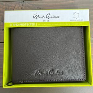 Robert Graham Namea I Brown Leather Bifold Men's Wallet RFID Blocking New in Box
